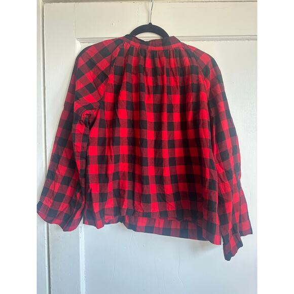 Madewell Buffalo Check Tie-Neck Shirt Red Black M - Picture 7 of 11